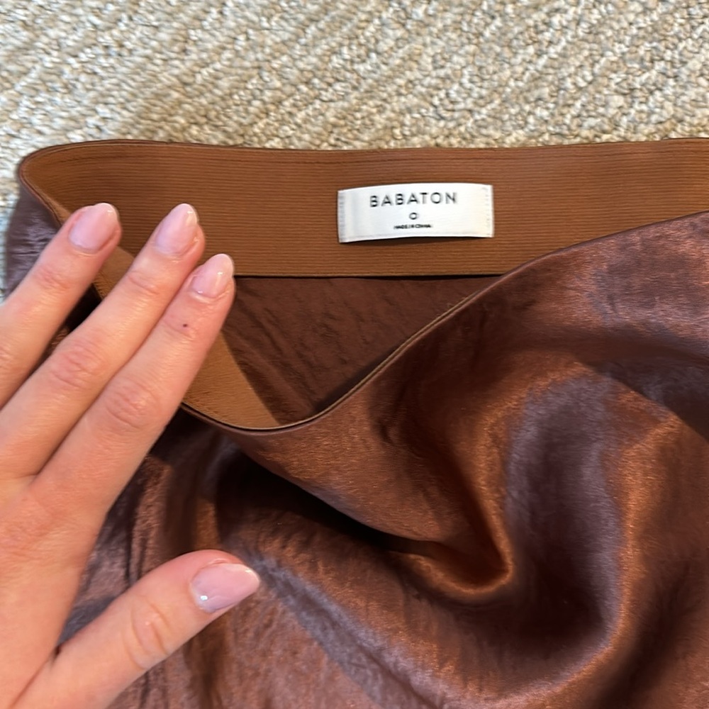 Aritzia silk burnt orange brown midi skirt - Picture 2 of 2